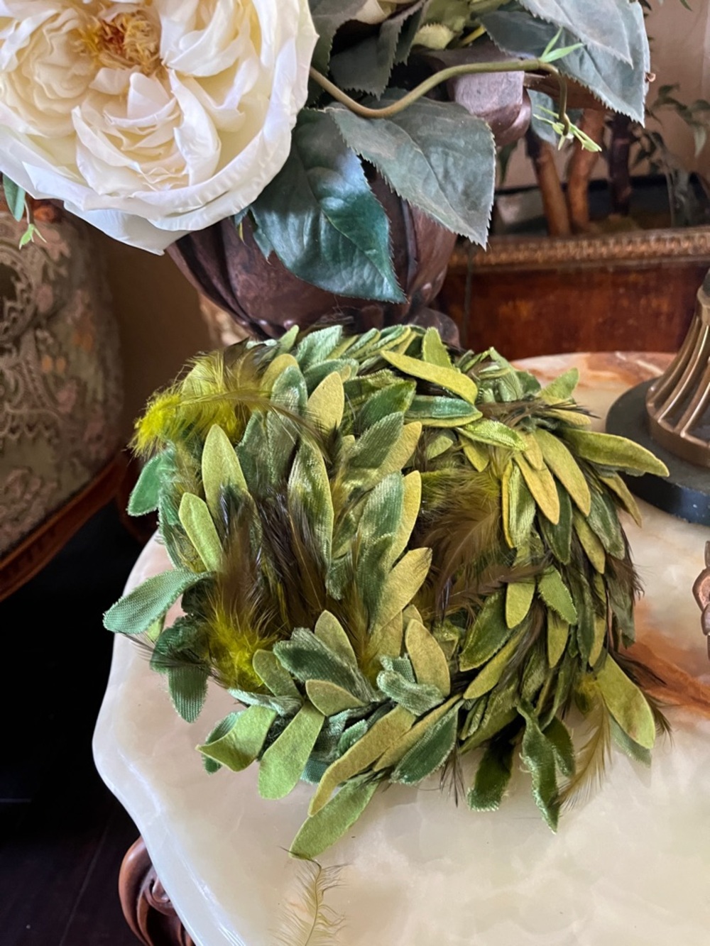 Vintage Eva Mar Green Feather Hat.
